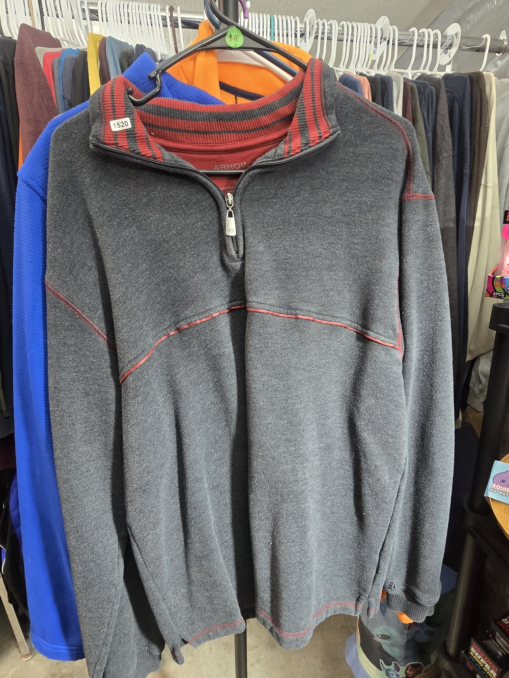 Arrow Dark Gray Quarter-Zip Sweater with Red Trim